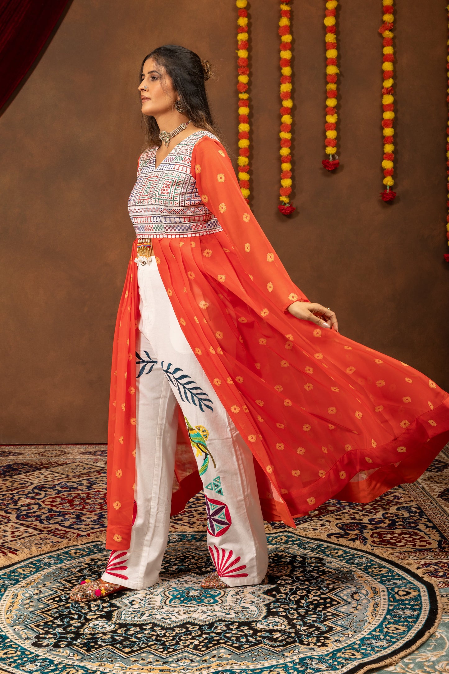 Orange Jute Boho Royale Denim Set