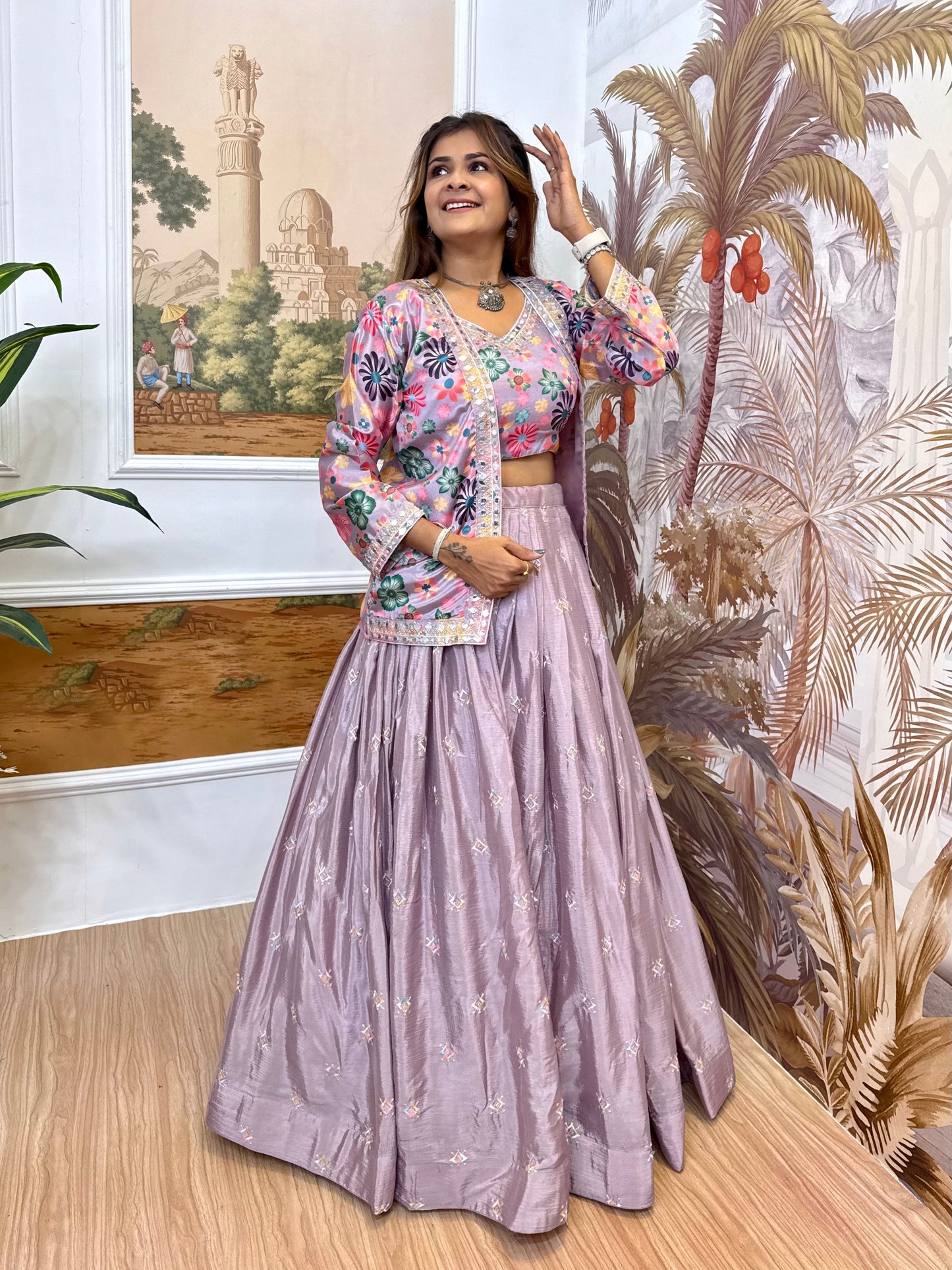 Lilac Royale Embroidered Lehenga Koti Set