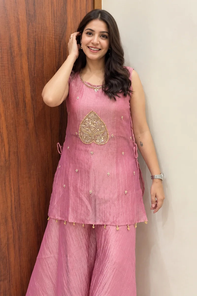 Blush Rose Pink Embroidered Co-Ord Set