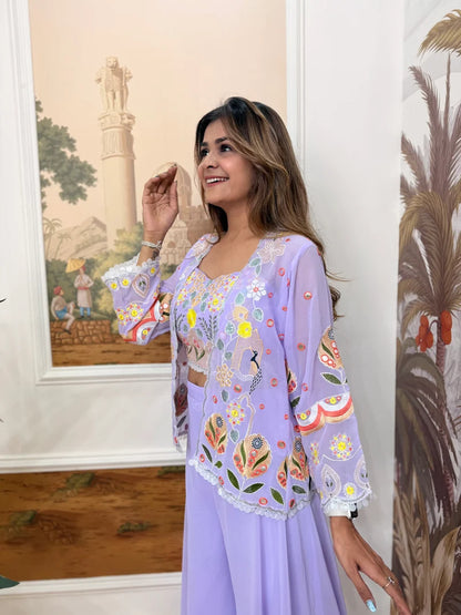 Lavender Bloom Royale Embroidered Indo-Western