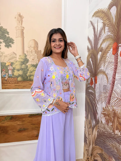 Lavender Bloom Royale Embroidered Indo-Western