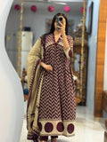 Maroon Printed Anarkali Kurti Pant Dupatta Set Elegant Daily & Office Wear