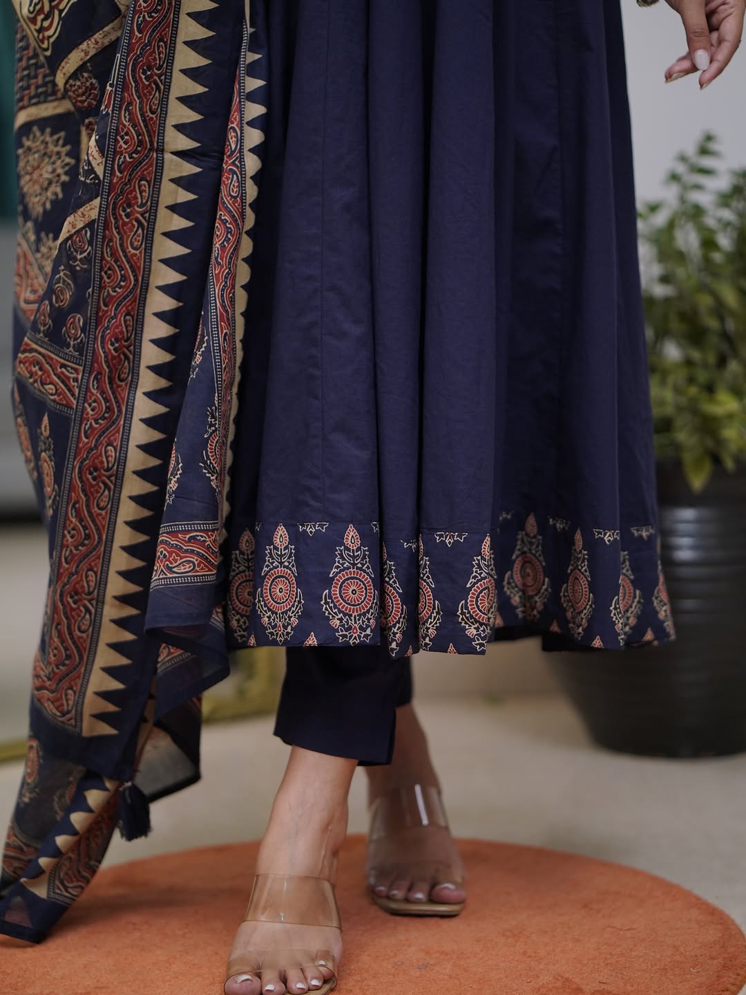 Navy Blue Printed Kurti Pant Dupatta Set Elegant Festive & Party Wear