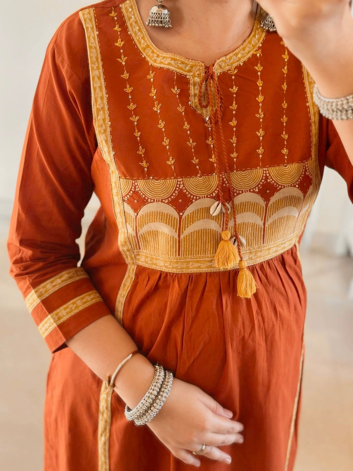 Rust Orange Kurti Pant Dupatta Set