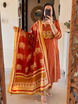 Rust Orange Kurti Pant Dupatta Set