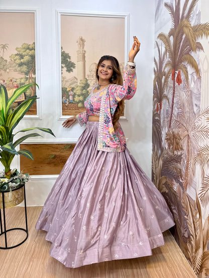 Lilac Royale Embroidered Lehenga Koti Set