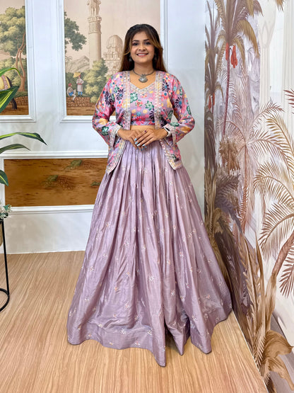 Lilac Royale Embroidered Lehenga Koti Set