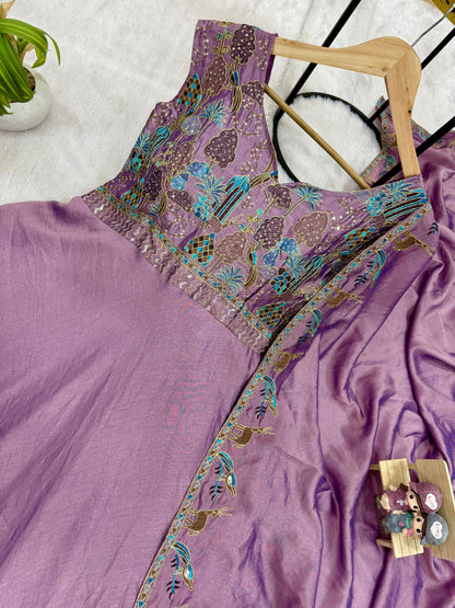 Lavender Mist Vichitra Silk Embroidered Anarkali Set
