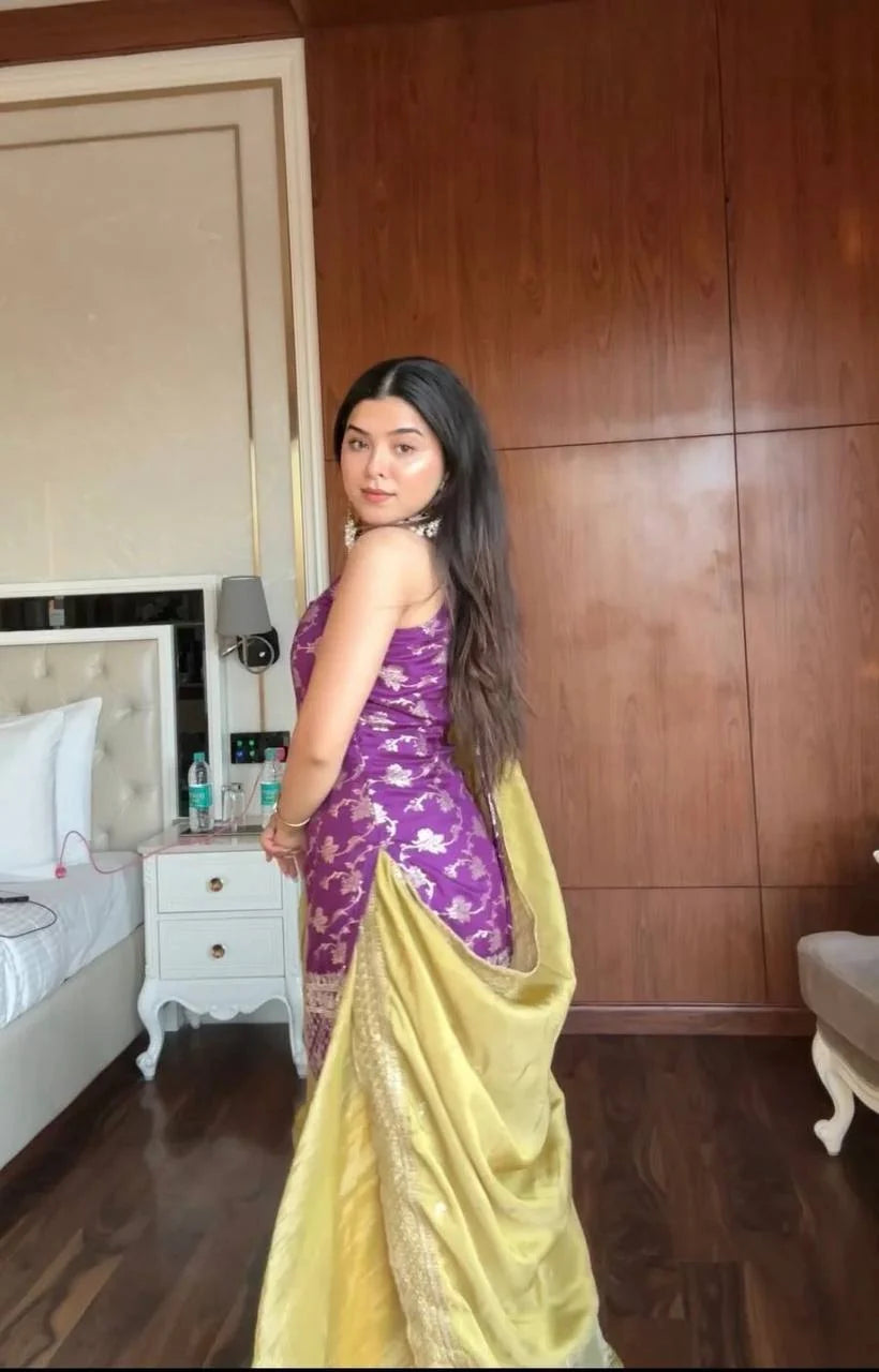 Royal Purple Jacquard Embroidered Palazzo Suit Set