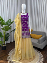 Royal Purple Jacquard Embroidered Palazzo Suit Set