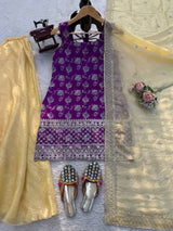 Royal Purple Jacquard Embroidered Palazzo Suit Set