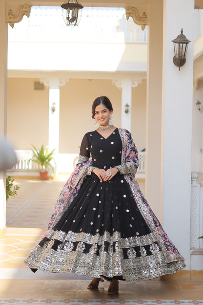 Black Faux Georgette Designer Gown