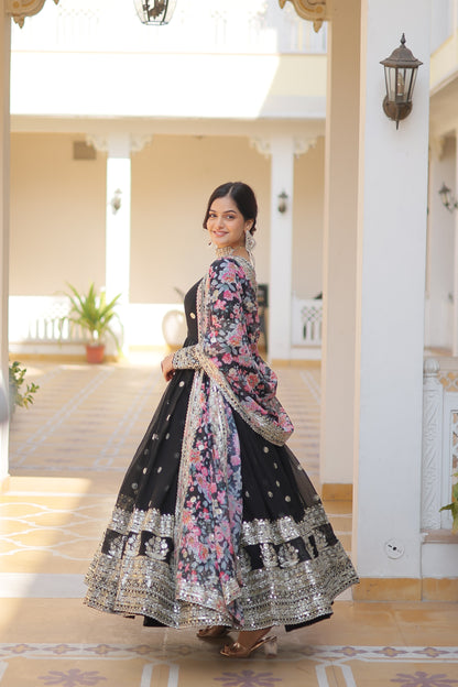 Black Faux Georgette Designer Gown