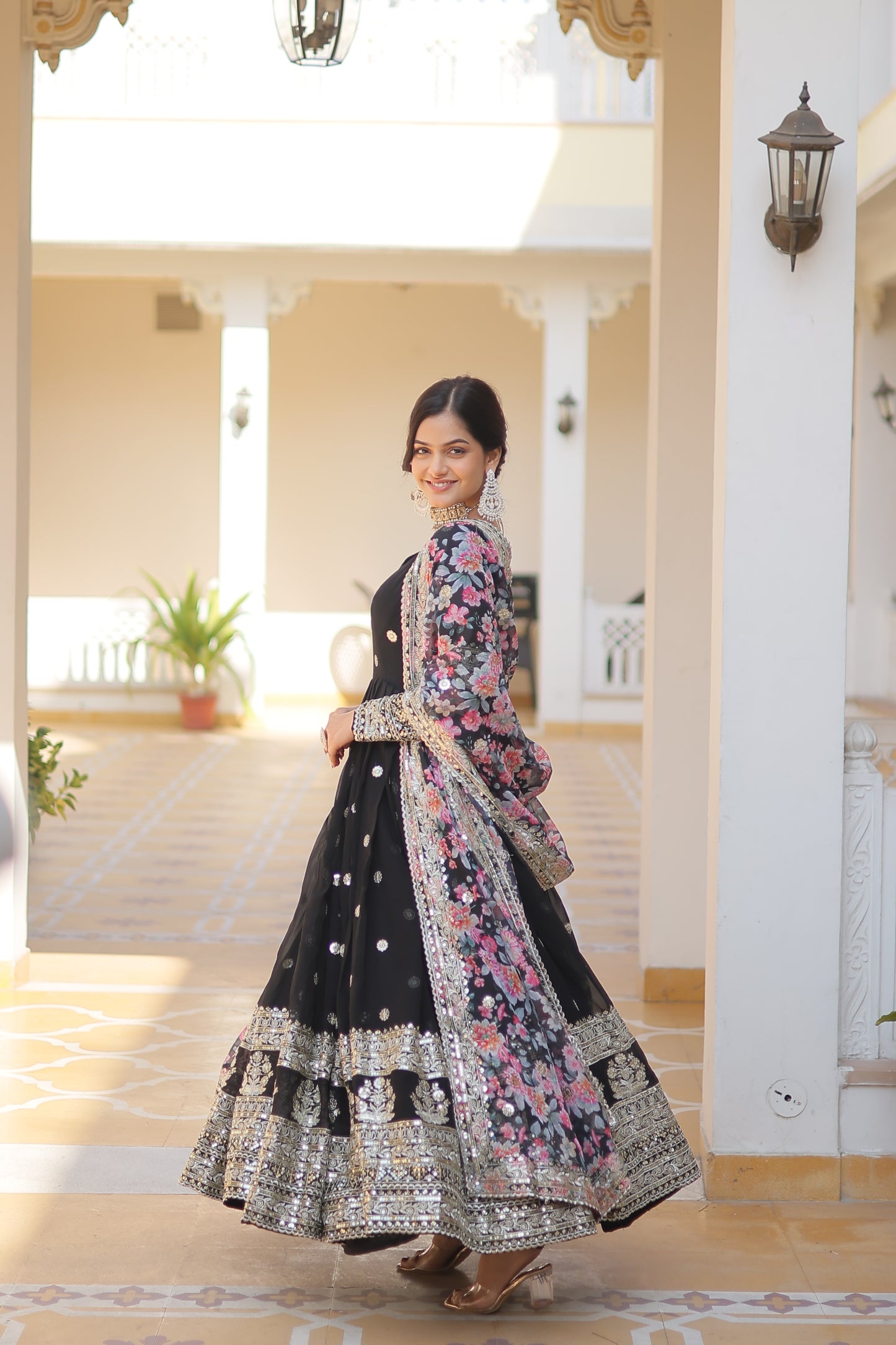 Black Faux Georgette Designer Gown