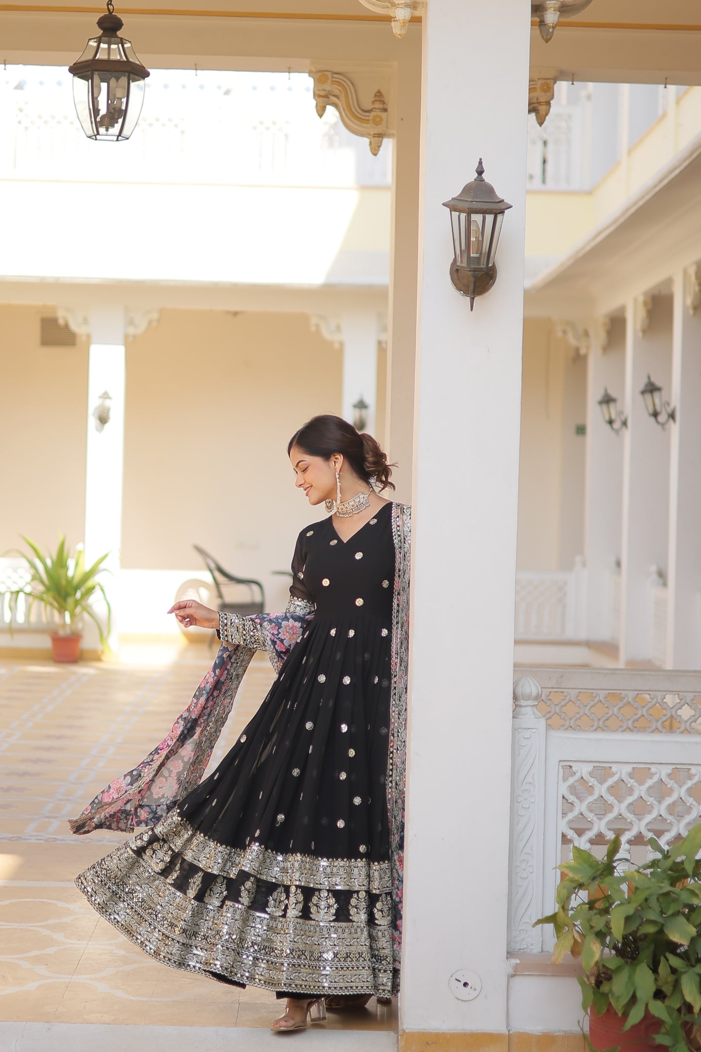 Black Faux Georgette Designer Gown