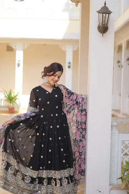 Black Faux Georgette Designer Gown