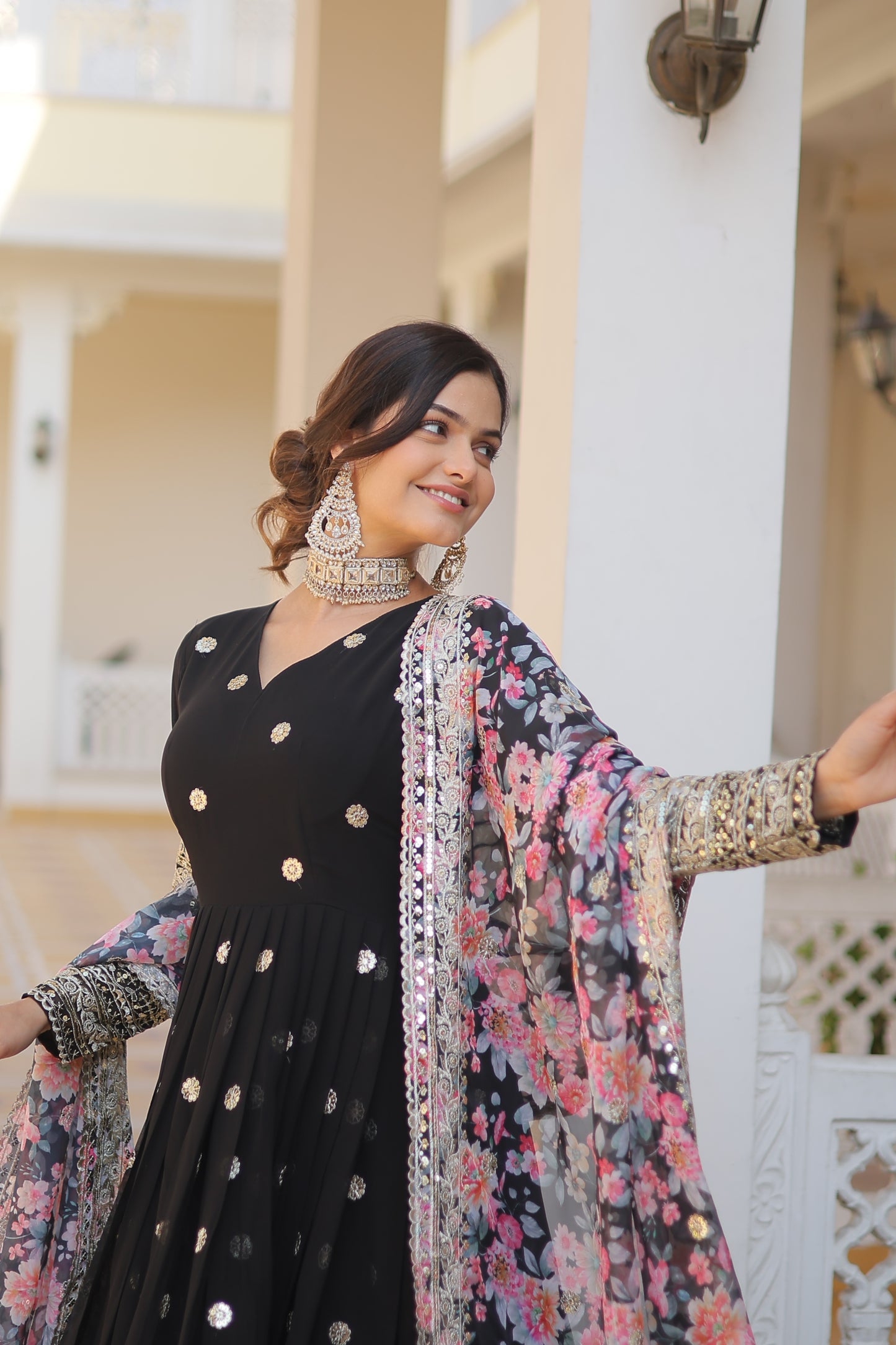Black Faux Georgette Designer Gown