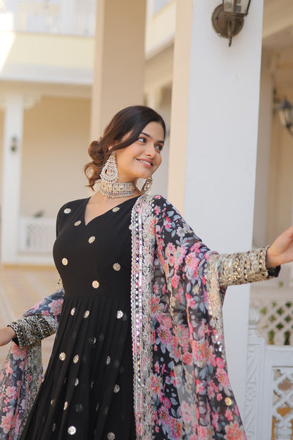 Black Faux Georgette Designer Gown