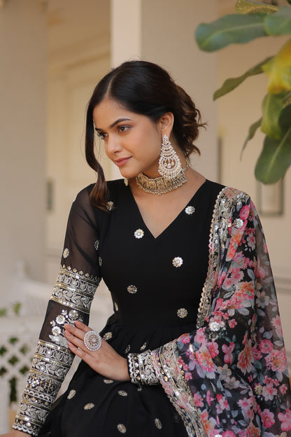 Black Faux Georgette Designer Gown