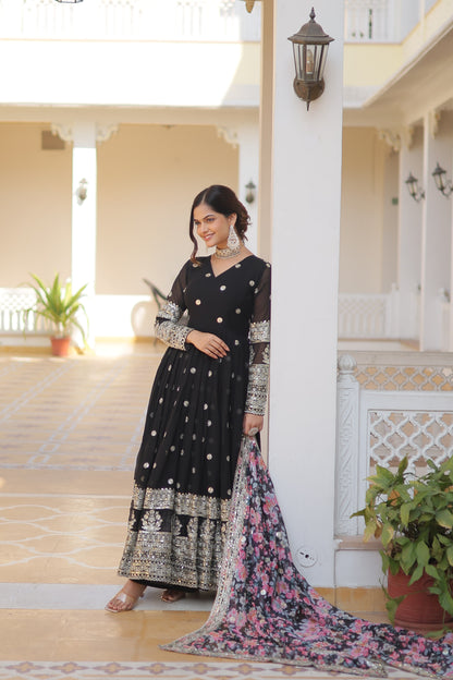Black Faux Georgette Designer Gown