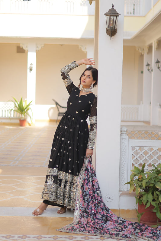 Black Faux Georgette Designer Gown