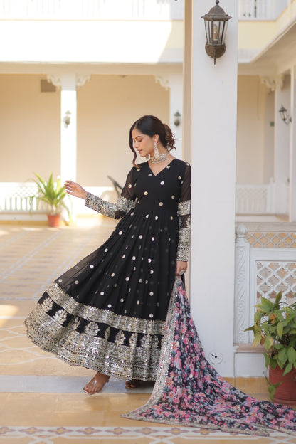Black Faux Georgette Designer Gown