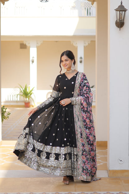 Black Faux Georgette Designer Gown