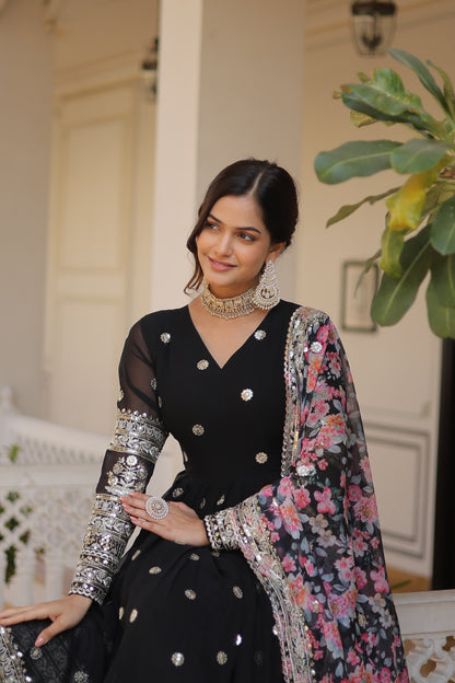 Black Faux Georgette Designer Gown