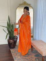 Orange Viscose Chanderi Embroidered Kurta Pant Dupatta Set