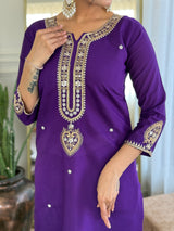 Blue Viscose Chanderi Embroidered Kurta Pant Dupatta Set