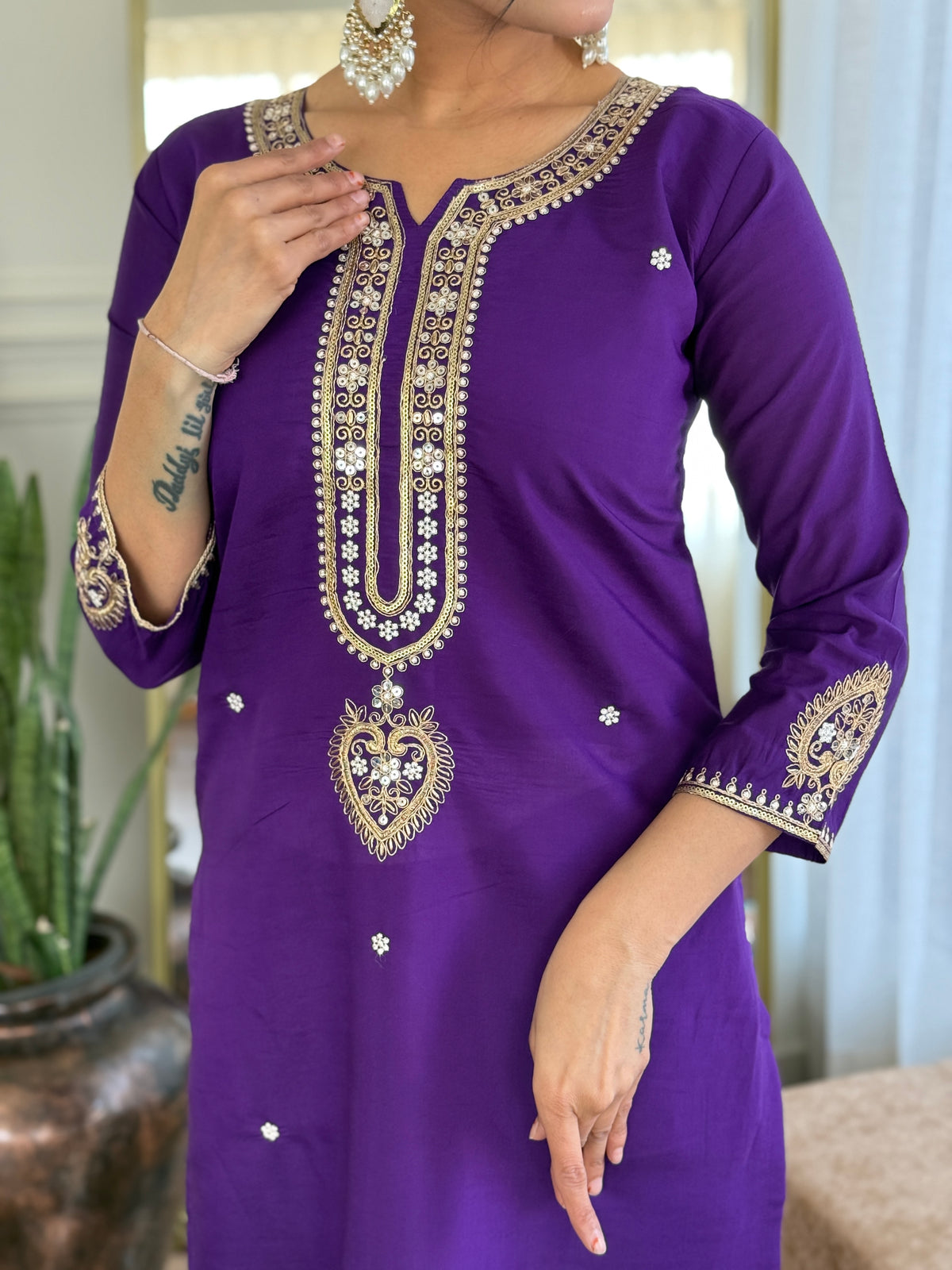 Blue Viscose Chanderi Embroidered Kurta Pant Dupatta Set