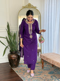 Blue Viscose Chanderi Embroidered Kurta Pant Dupatta Set
