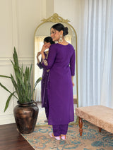 Blue Viscose Chanderi Embroidered Kurta Pant Dupatta Set