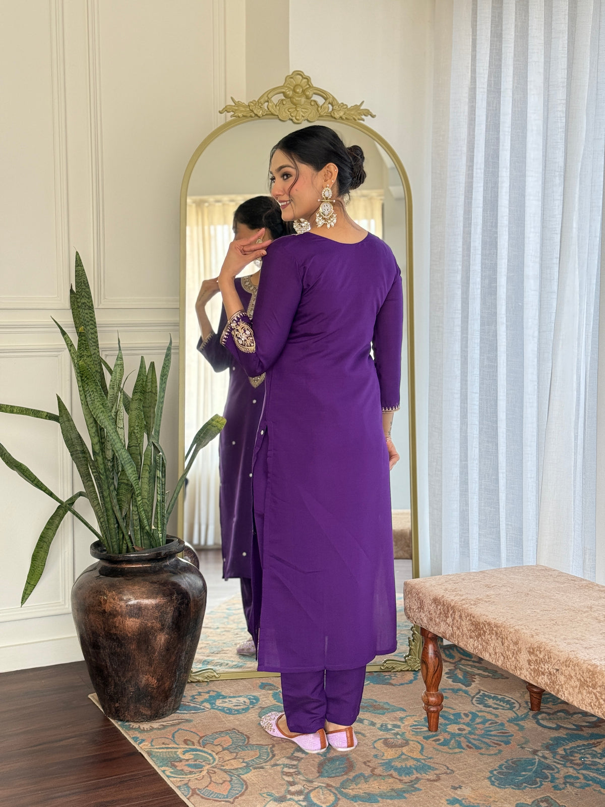 Blue Viscose Chanderi Embroidered Kurta Pant Dupatta Set