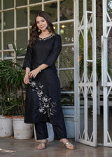 Black Embroidered Viscose Rayon Suit Set