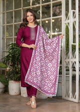 Maroon Embroidered Rayon Suit Set