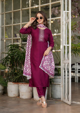 Maroon Embroidered Rayon Suit Set