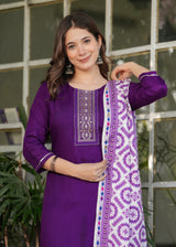 Wine Embroidered Rayon Suit Set