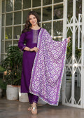 Wine Embroidered Rayon Suit Set