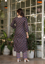 Black Pure Cotton Printed Kurta Pant Dupatta Set