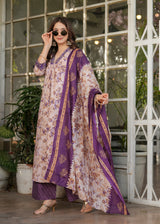 Lavender Purple Pure Cotton Printed Kurta Pant Dupatta Set
