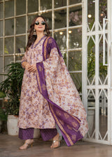 Lavender Purple Pure Cotton Printed Kurta Pant Dupatta Set