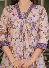 Lavender Purple Pure Cotton Printed Kurta Pant Dupatta Set