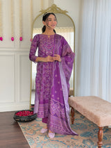 Purple Hand Mirror Work Crepe Kurta Set