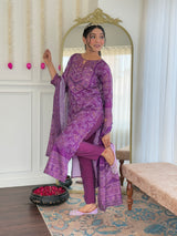 Purple Hand Mirror Work Crepe Kurta Set