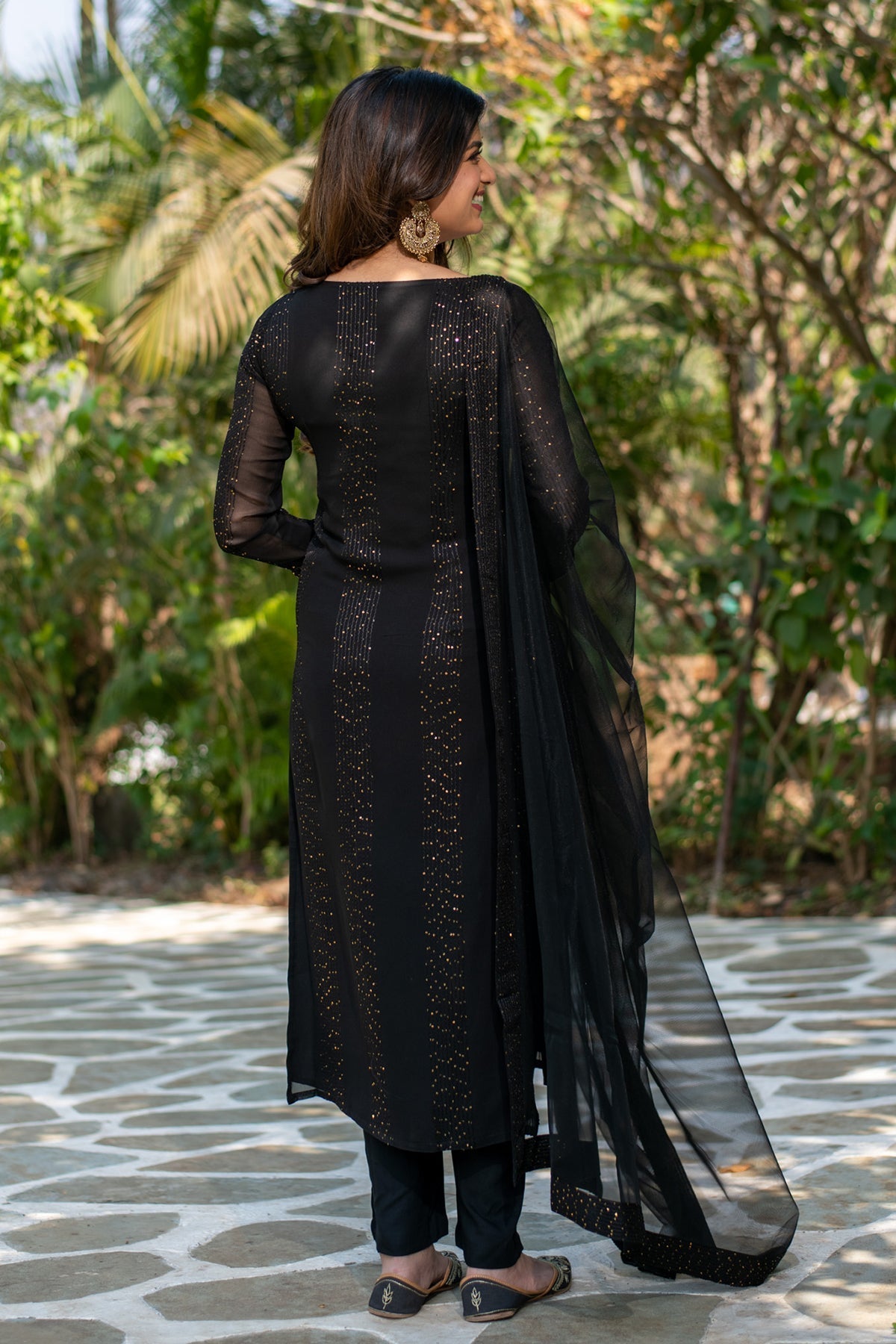 Elegant Black Embroidered Rayon Kurta Set