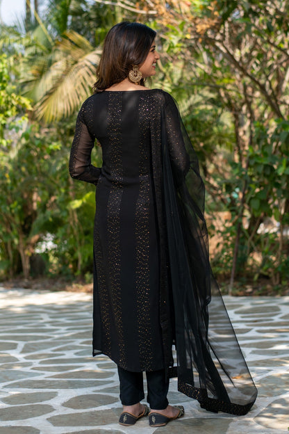 Elegant Black Embroidered Rayon Kurta Set