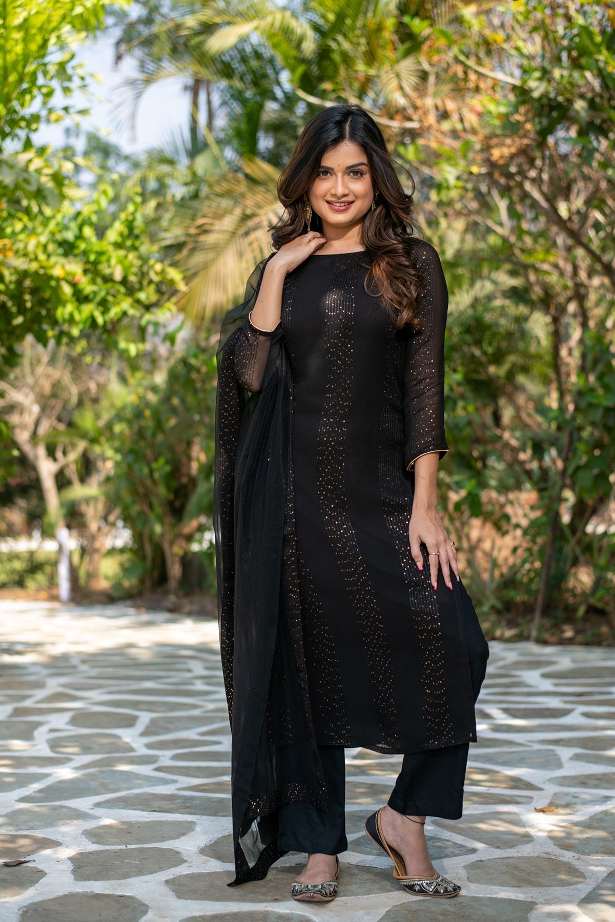 Elegant Black Embroidered Rayon Kurta Set