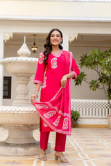 Hot Pink Printed Rayon Kurta Set
