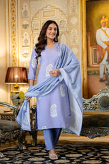 Purple Printed Rayon Kurta Set